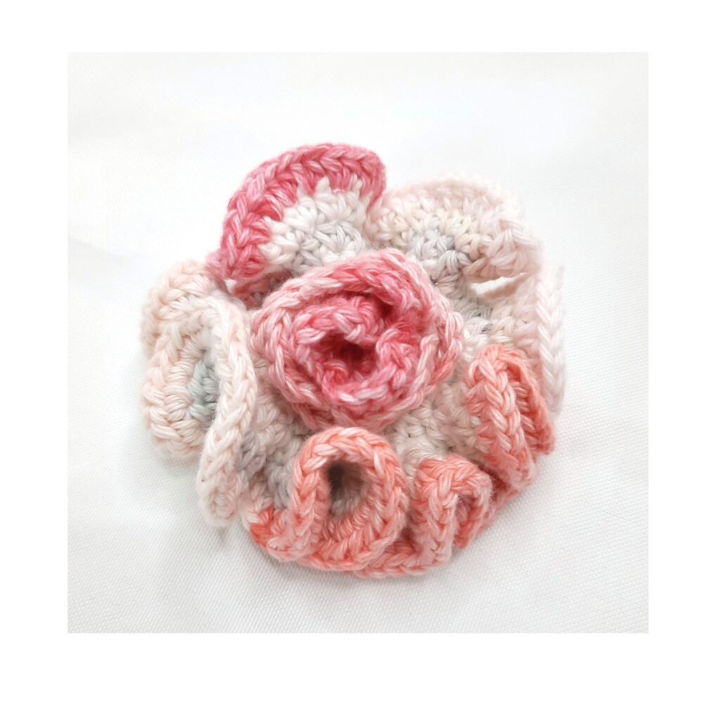 Handmade Crochet Flower Brooch 3D Layered Ruffles Pin Soft Pink Cream Coquette